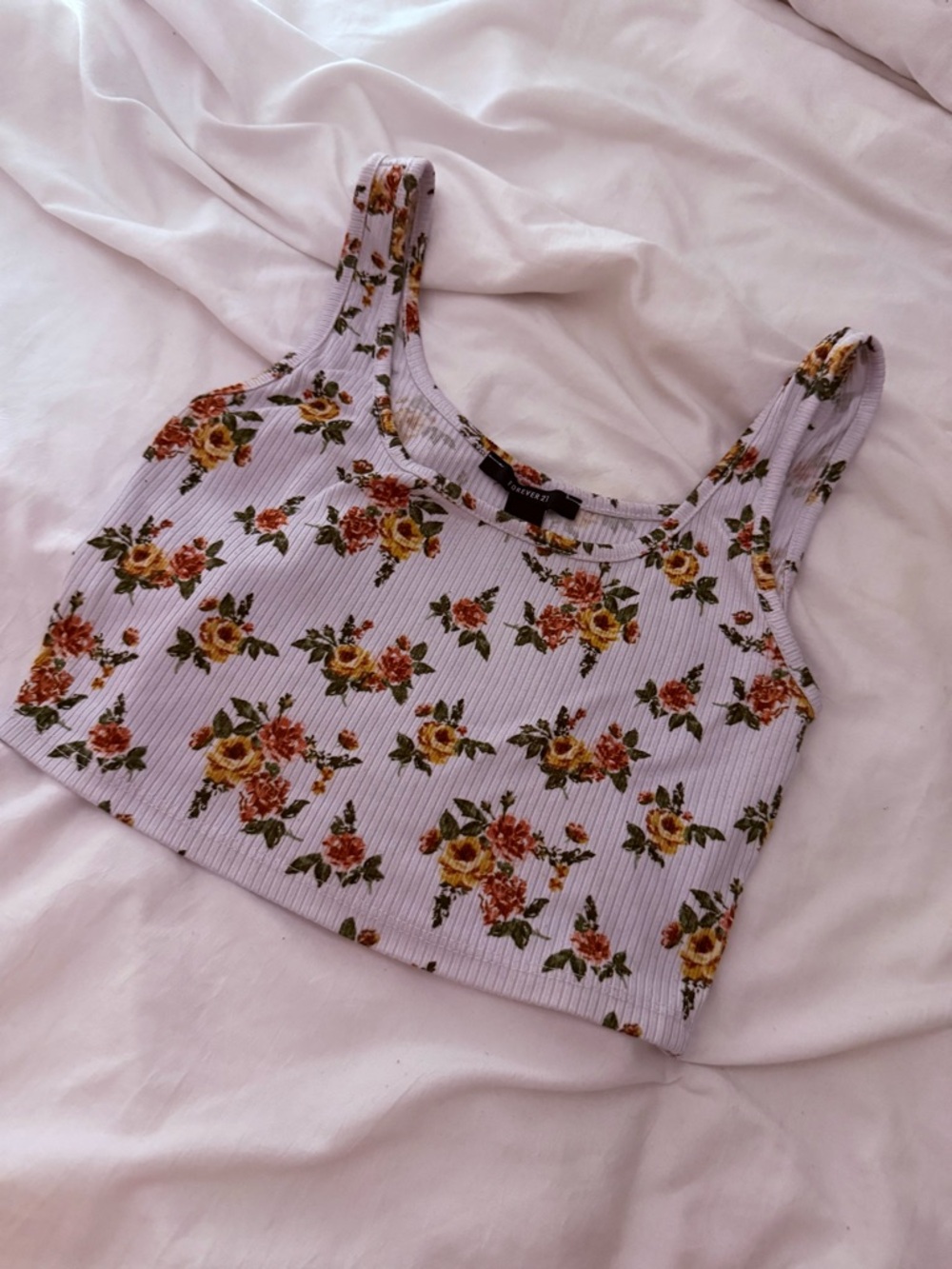 Floral Ribbed Tank Crop Top